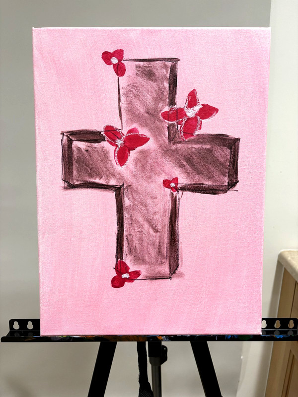 Pink Cross 12x16 Canvas Colorful Christian Wall Art Home Religious Decor gallery