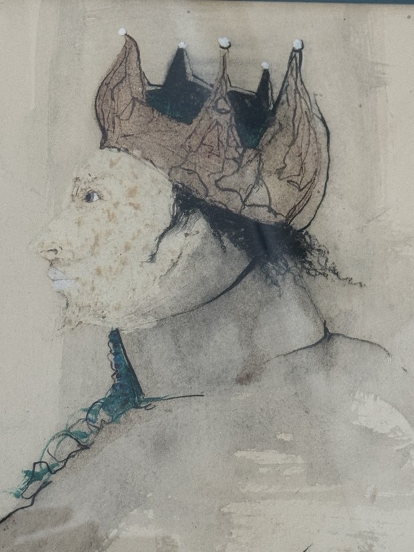 Ramon Santiago Original 1966 Mixed Media Painting King Crown Portrait Signed gallery