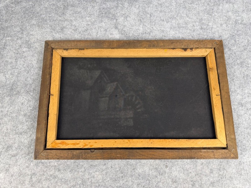 VTG Framed Landscape Painting Watermill Cabin River Waterfall Rustic Wall Art gallery