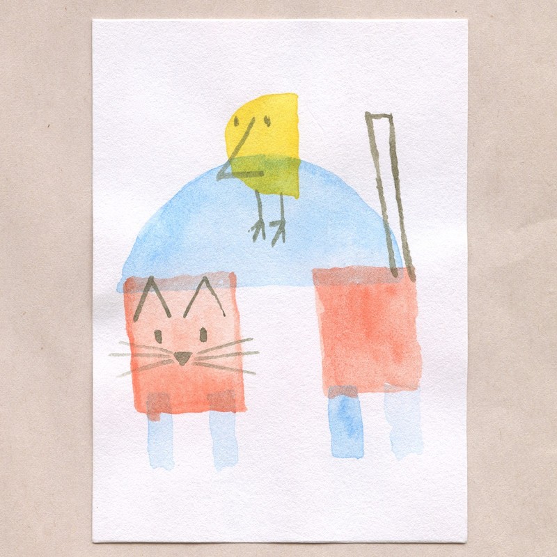 original painting ACEO art card blue orange abstract Watercolor Cat 23 Tim Olly