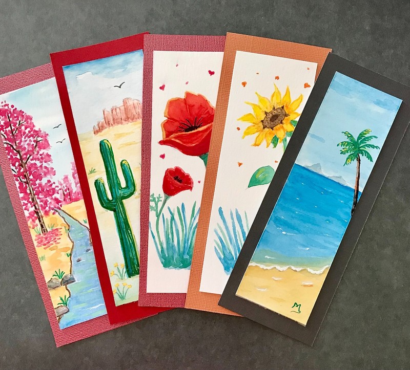 River Cactus Poppy Sunflower Beach Art Painted Bookmarks Art Gift for Readers