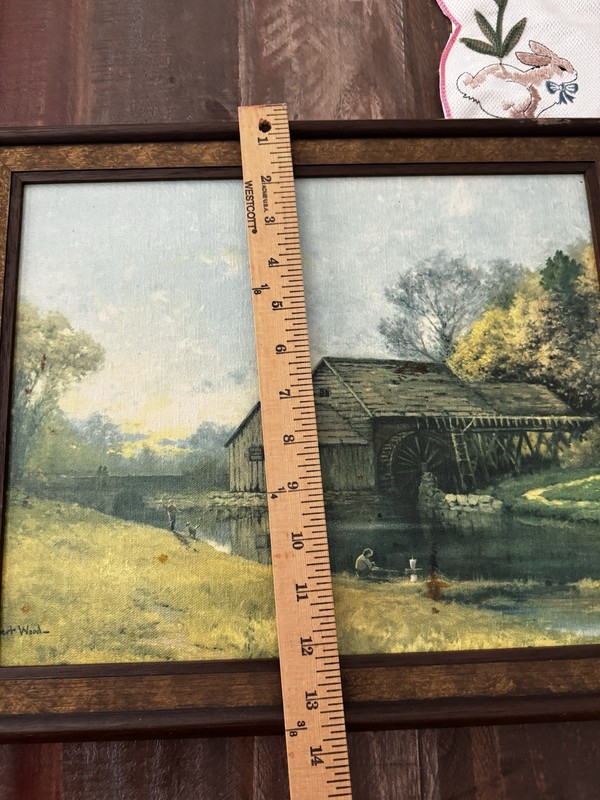 Robert Wood Vintage Signed-Mill Stream-Oil Painting framed 16.5"x 13". Litho USA gallery