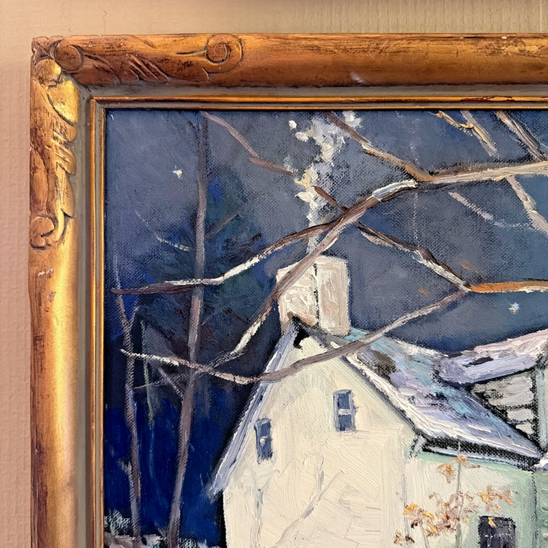 Christopher Willett Oil On Board Painting "Midwife On Call" Winter Nightscape gallery