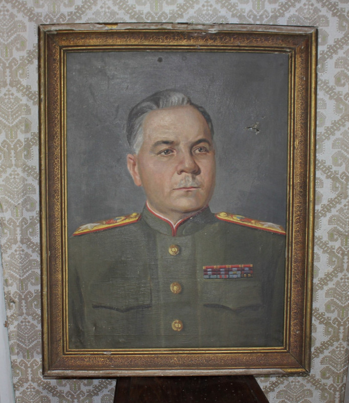 ORIGINAL OLD SOVIET MARSHAL KLIMENT VOROSHILOV PORTRAIT OIL PAINTING USSR 1940s