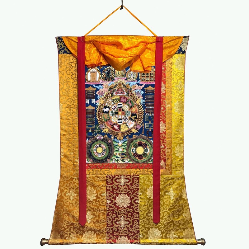 Sipa Khorlo, Silk Brocade Tibetan Calander Painting, Lunar-based calendar
