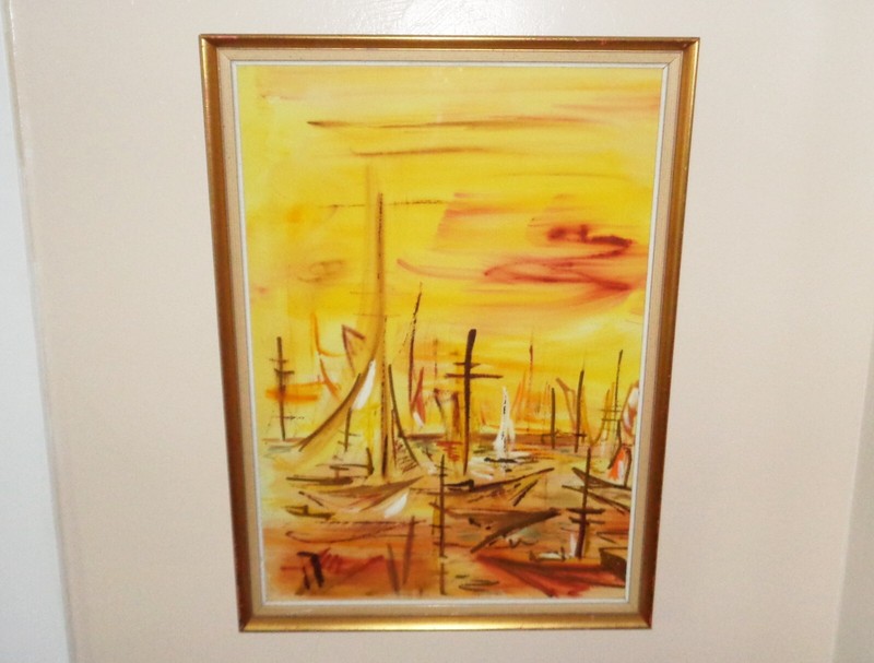 Peter Gullickson 1965 Impressionist Sailing Sail Boat Ships at Harbor Painting gallery