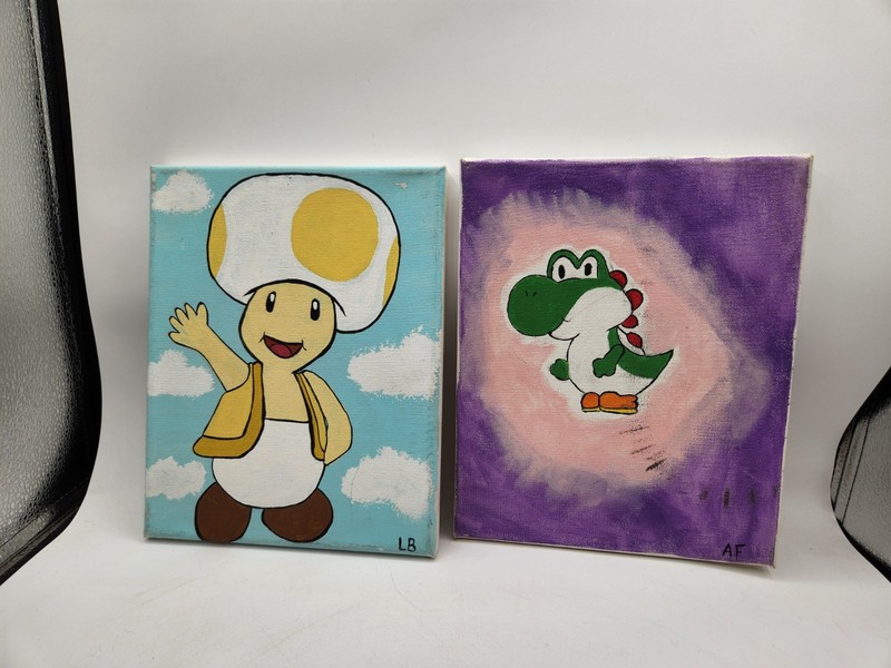 Yoshi And Yellow Toad Hand-made Super Mario Canvis Art Painting 8×10 Inches