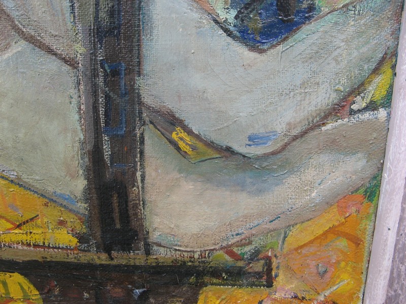FRIDRIHS MILTS (Latvian/US: 1906-1993) lg Oil Painting ACT w FISHES & BLACK CAT gallery