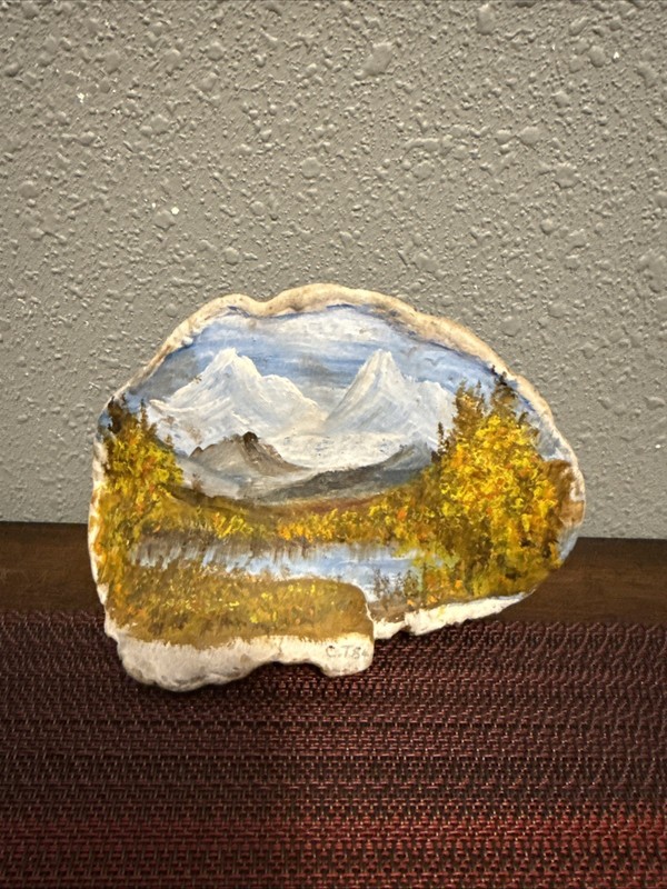Vintage Hand Painted Tree Fungus Conk Art- Mountain Landscape- Rustic Decor