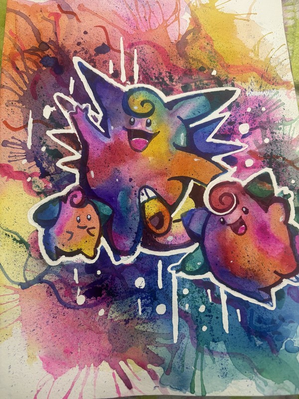 Pokemon 9×12 Watercolor painting original Clefable Evolutions and signed