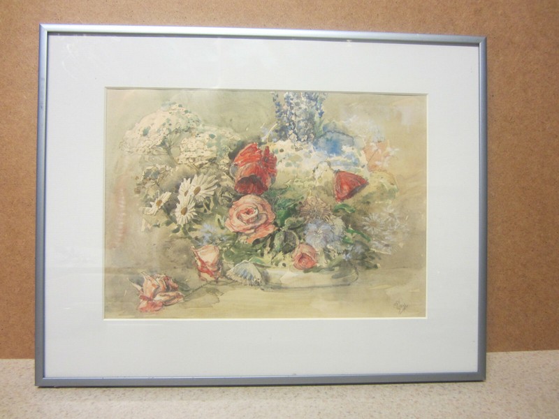 LISTED ARTIST CONNECTICUT N ROSS PARKE WATERCOLOR MIXED BOUQUET FLOWERS FRAMED