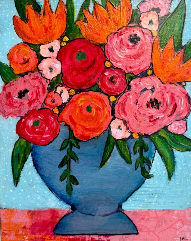 Abstract Flower Acrylic Painting: Colorful Floral Art on Hard Board - Fine Art gallery