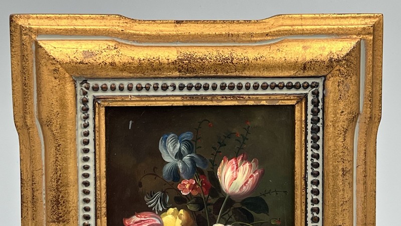 R. Caspers Signed Oil on Board Dutch Style Floral Still Life Gilt Frame 10x8" gallery