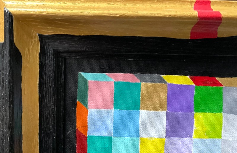 CohAn Acrylic Painting "Geometric Abstract No. 6" w/ Painted Vintage Wood Frame gallery