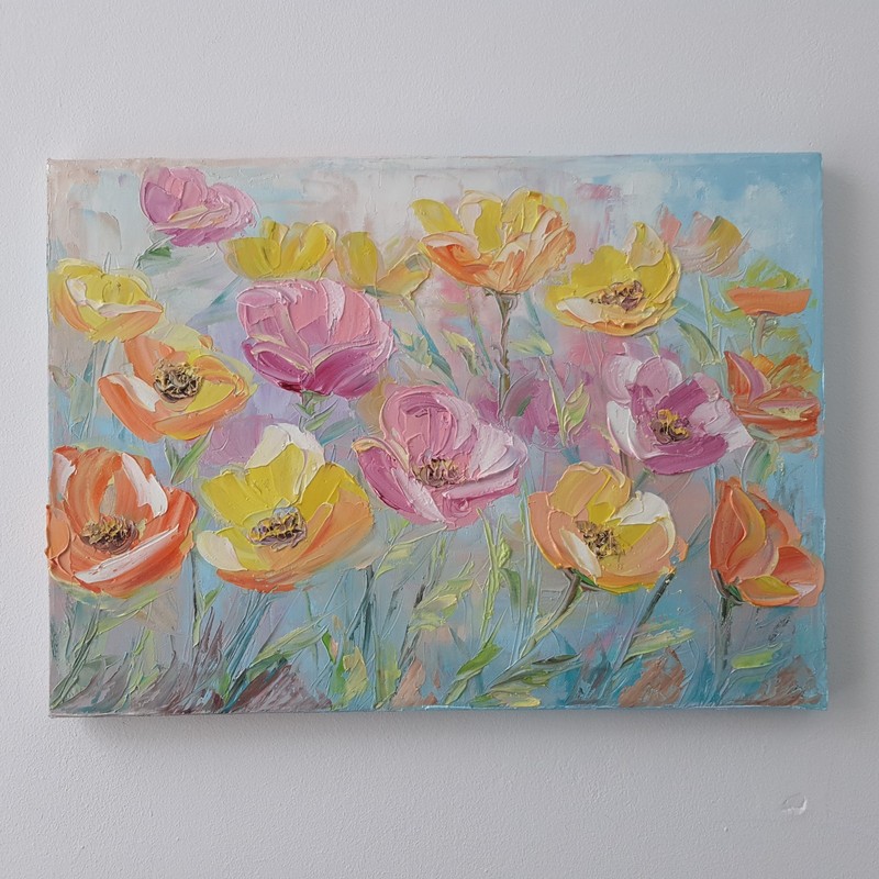 Garden of Soft Colors Original Flower Painting Floral Wall Art Pastel Decor gallery
