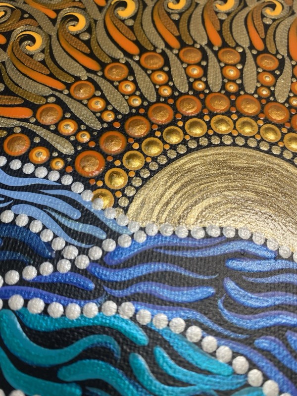 12” Sunrise Round Flat Mandala Canvas Painting - By JaDeL gallery