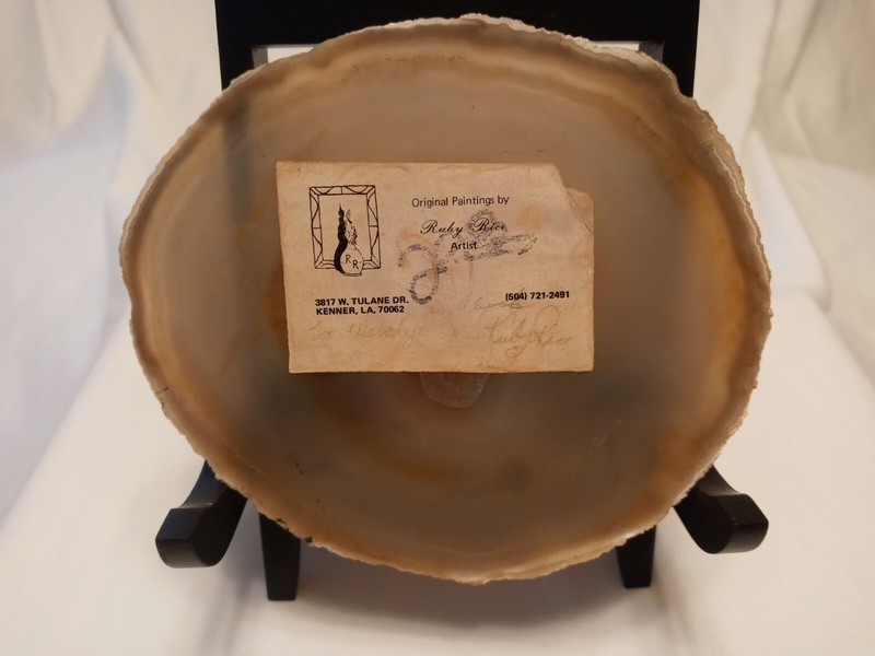 Hand Painted Striped Orange Ginger Cat On Agate Slice Painting Signed Ruby Rice gallery