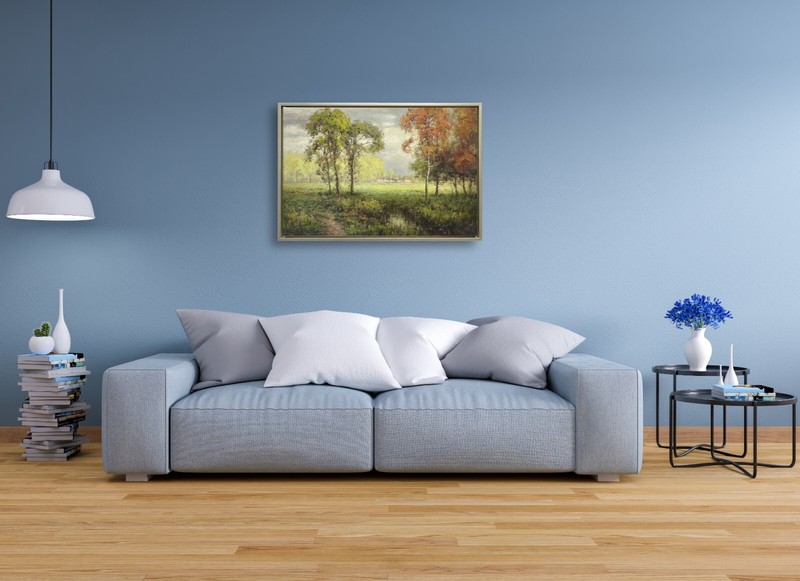 Hungryartist -Original Painting of Forest View on Canvas 24x36 Framed gallery