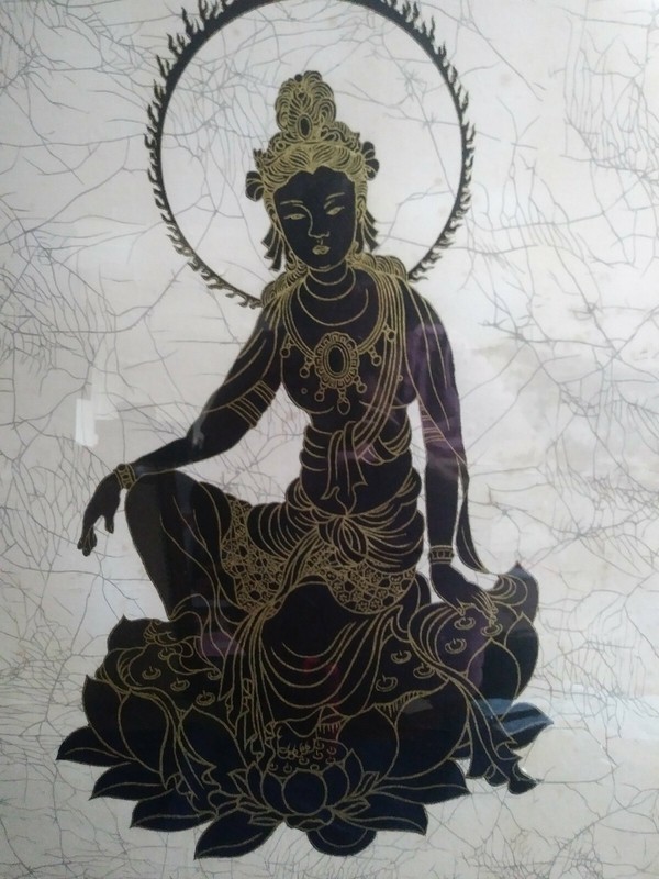 CHINESE ORIGINAL ART BATIK SIGNED godess of mercy VINTAGE FRAMED IN CHINA gallery