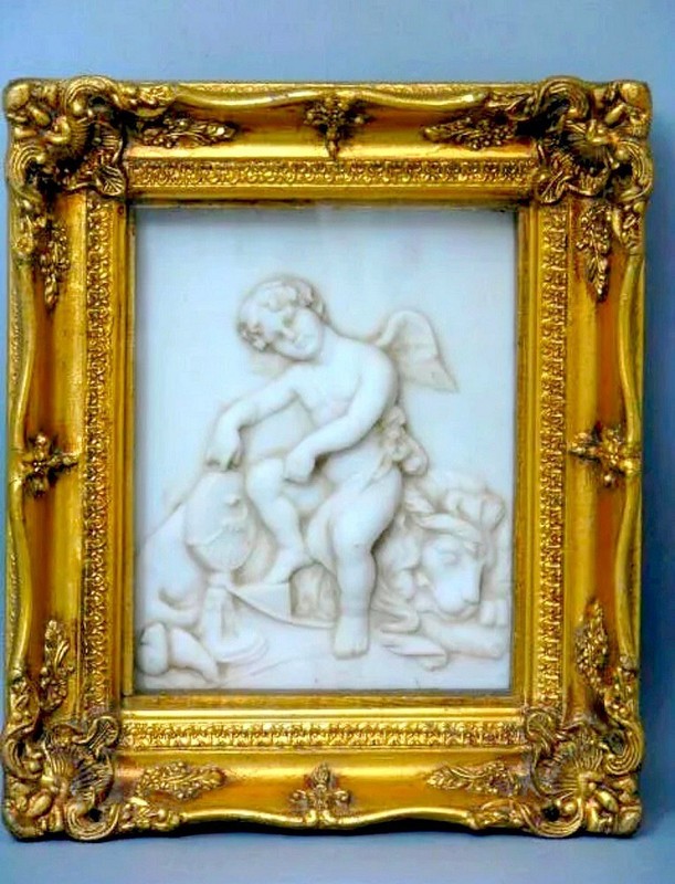 Biggs & Sons London Alabaster Picture With Frame Behind Glass Circa 1850-1870