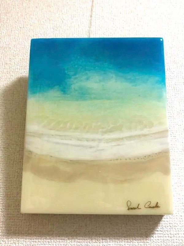 Sarah Caudle Original Painting Resin on wood «These days 3» signature 8×10in