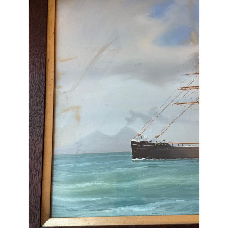 Antique SS Bothal Merchant Steamship Pierhead Portrait Painting Wood Board Back gallery