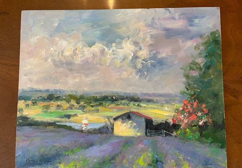 Nino Pippa Original Oil Painting Provence Lavender Field Rhone,COA, Firm price