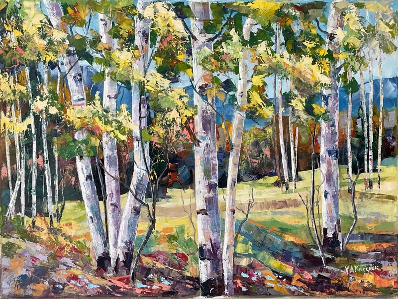 Oil Painting Landscape Fall Aspen Forest Original Artist