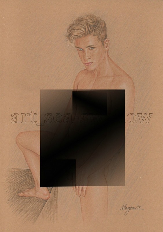 Original drawing A4 Art Colored Pencil painting male model on kraft paper new169