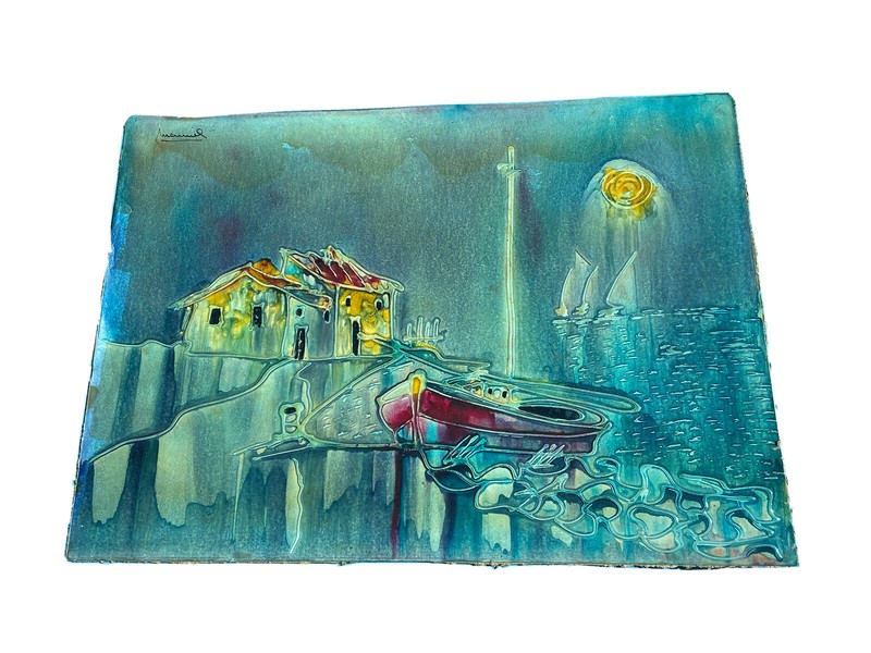 mid century modern fisherman village painting 20@15