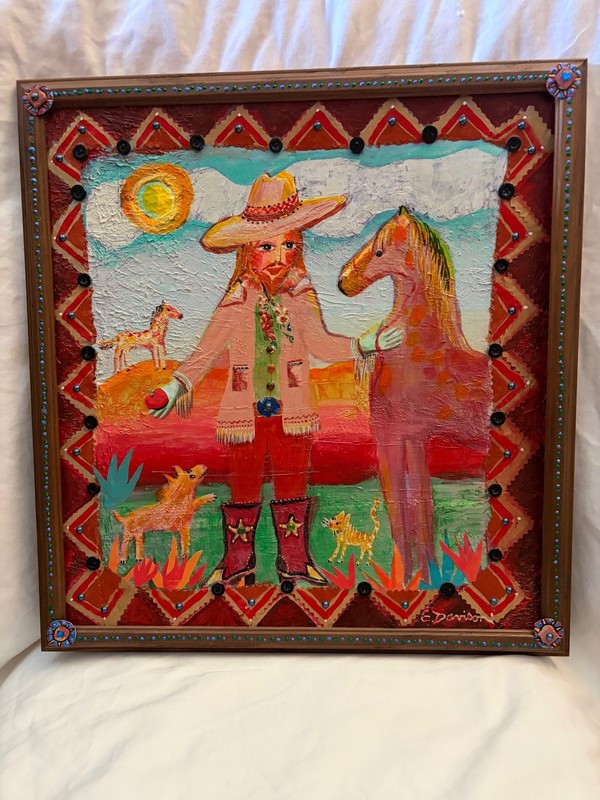 Reduced!Original Painting 16×17″ «Buffalo Bill Cody» by C.Davison Az.Artist