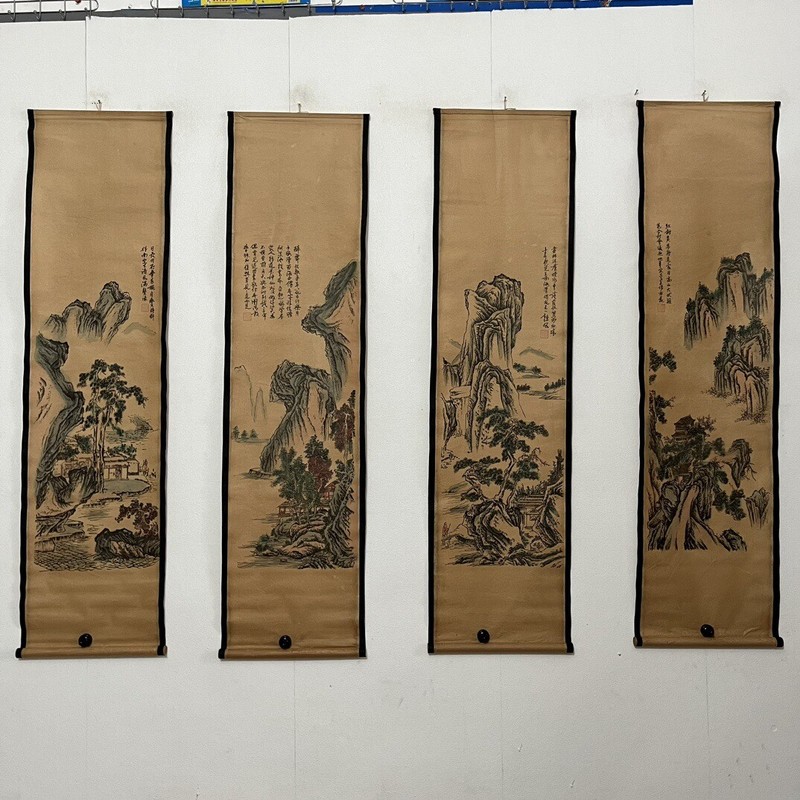 4 PCS landscape Chinese Ink Painting Wall Art Hanging Scrolls Posters & Prints