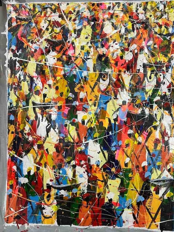 Crowd | Contemporary African Painting on Canvas Frameable Art | 36 x 28" gallery