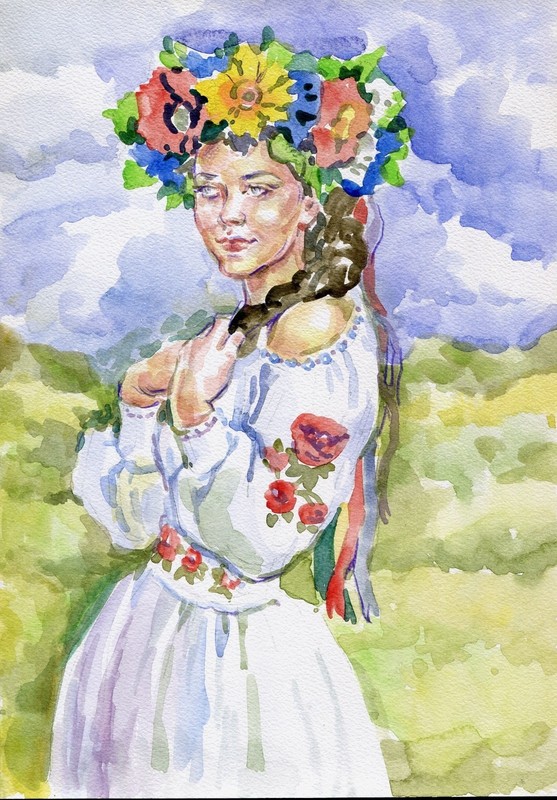 Ukrainian Folk Watercolor A4 – Traditional National Art – 11 2/3 x 8 inches