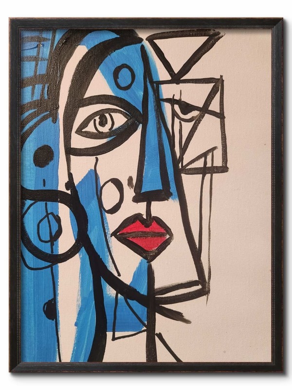 Abstract Blue Face Modern Unique Acrylic Canvas 14X11 BIN