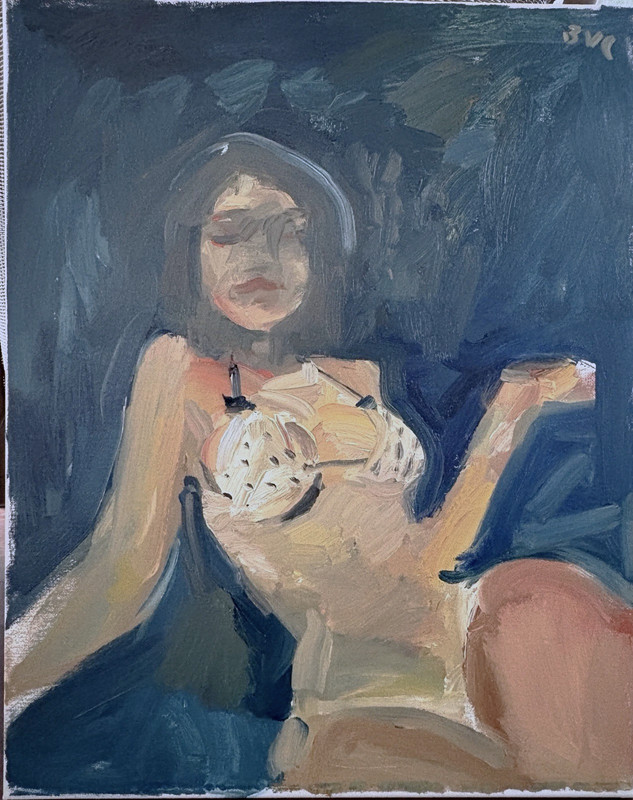 Portrait Boudoir Cubism Interior Oil Painting on 16″x20″ Canvas Original Signed