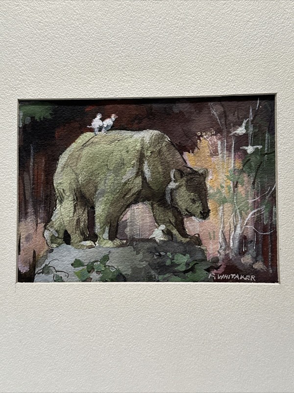FREDERIC WHITAKER PAINTING AMERICAN BEAR BIRDS IMPRESSIONISM LISTED FAMOUS SMALL