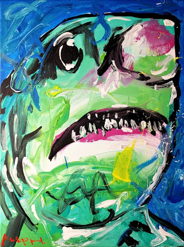 Aleph Original Art Shark 14x11 Abstract Expressionist Decor Painting Canvas gallery