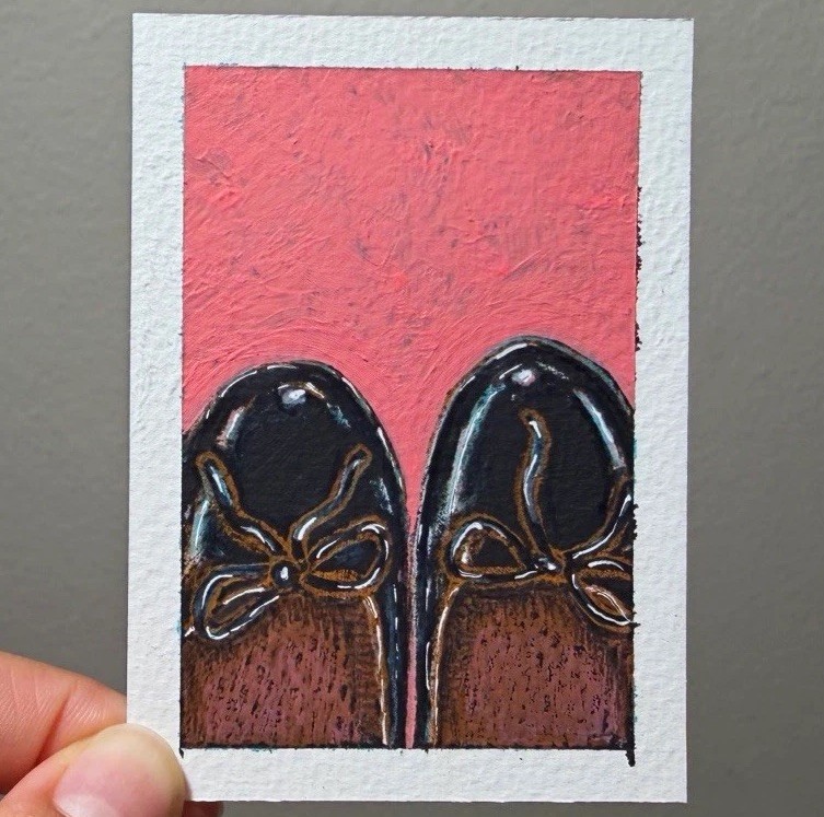 ACEO original painting 2.5”x3.5” Acrylic, Colored Pencil, Feet, Ballerina flats