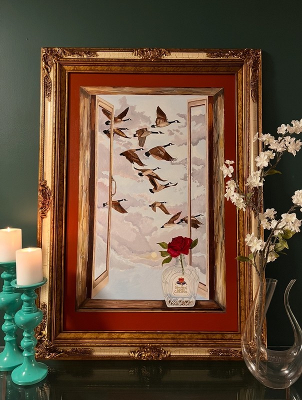 Original Oil Painting, 24×36 inch, Geese, Birds, Dusk, Canada Geese, Fall Colors
