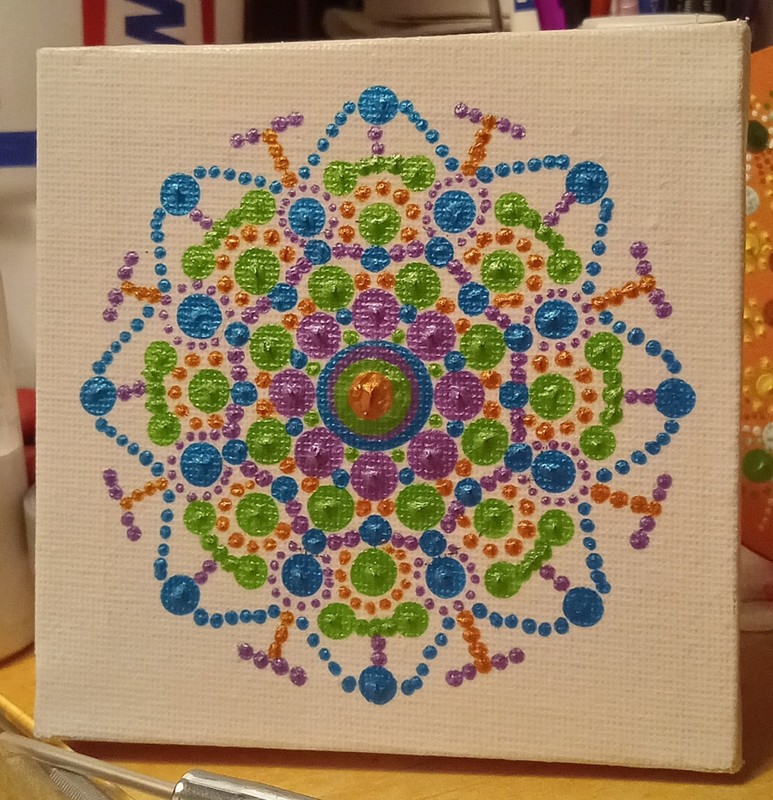 4 Inch Dot Mandala Art Painting, Green, Purple, Blue, Gold