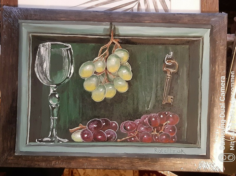 Original Rateitzak 1A Fine Art Collectable Oil Painting Trompe l’oeil Grapes 21×29
