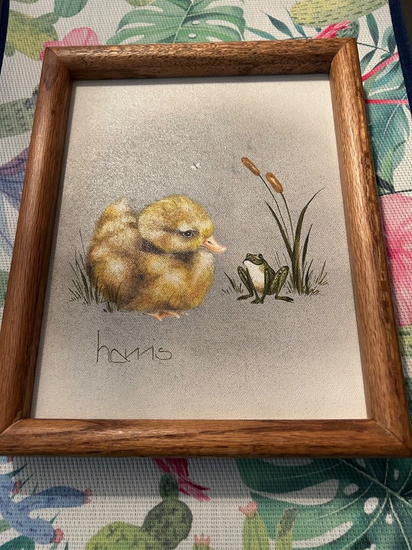 PEGGY HARRIS ORIGINAL OIL ON CANVAS PAINTING SIGNED Chick and Frog