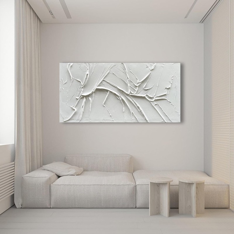 Hand-Painted 30x60 Inch Thick Texture White Oil Painting - Contemporary Art gallery