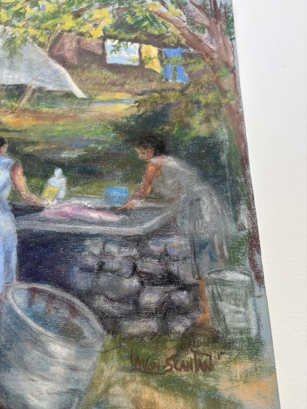 Original LaVon Scanlan Oil Painting -“The Washerwomen” - Southern Folk Art 18x25 gallery