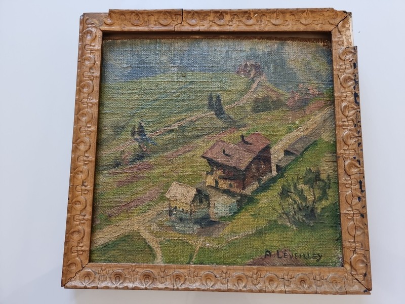 Oil On Panel Landscape A. Léveilley Chalet In Leysin Switzerland