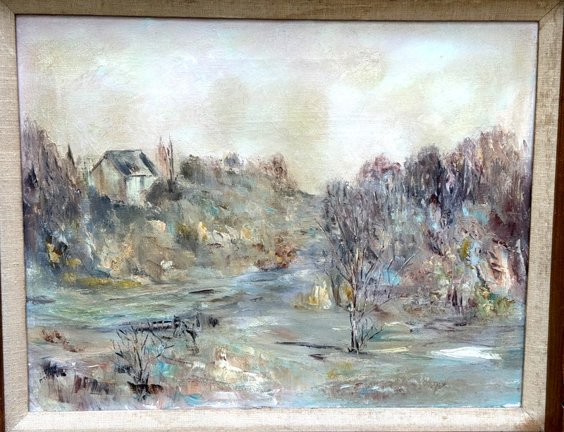 MARY BUCKLIN VINTAGE OIL PAINTING RIVER LANDSCAPE GREENWICH CT MABU DEVEREUX ART gallery
