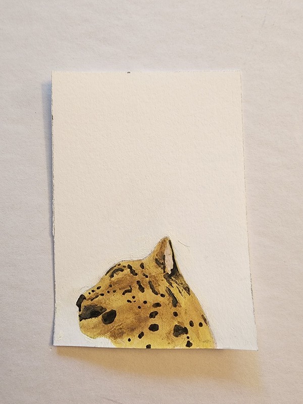 ACEO Original Acrylic Painting Abstract Big Spotted Cat by Kiva