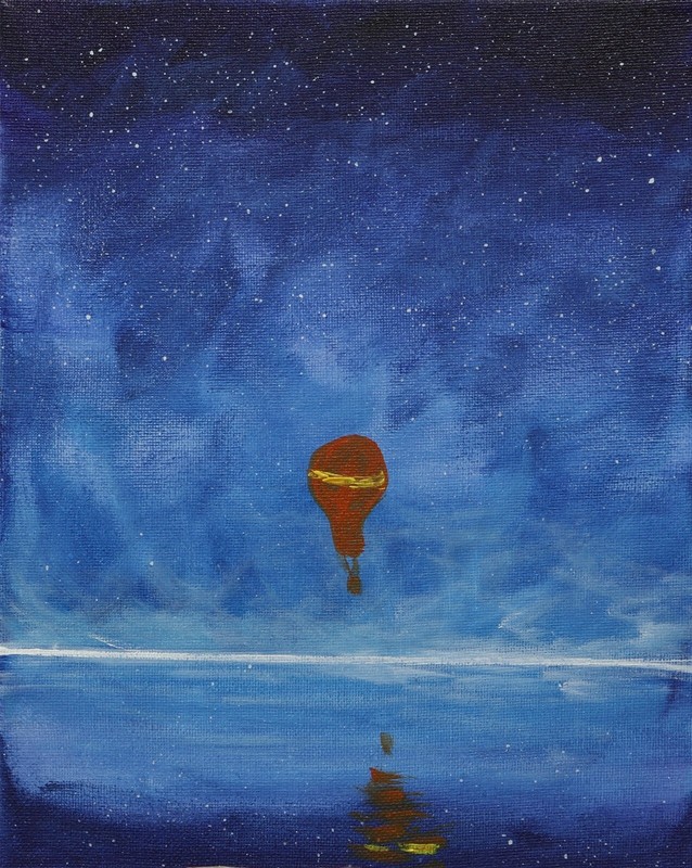 ShawNshawN Original painting – 8×10 hot air balloon night sky stars romantic