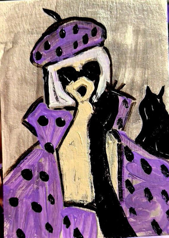 ORIGINAL ACEO PAINTING WOMAN CAT BLACK KITTEN Miniature Card By Carole Collins